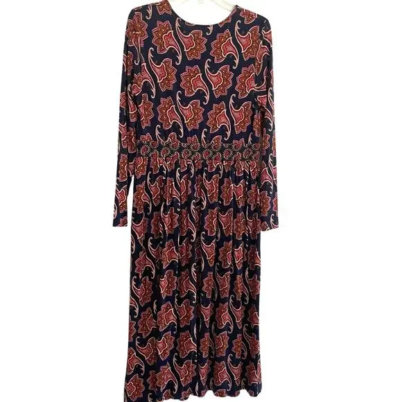 Boden Thea Long Sleeve Midi Dress French Navy Paisley Amaryllis Size 10R - Picture 9 of 9